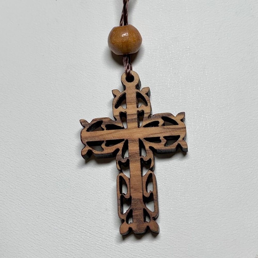 Hand carved Olive Wood cross pendant necklace - Picture 3 of 9